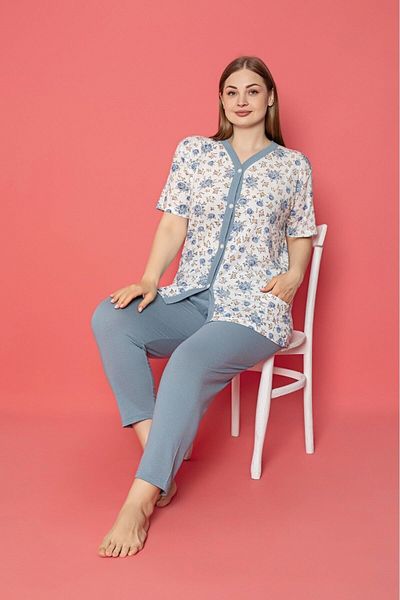 Farya Home X-Dreamy Plus Size Cotton Pocketed Front Buttoned Short Sleeve Pajamas Set