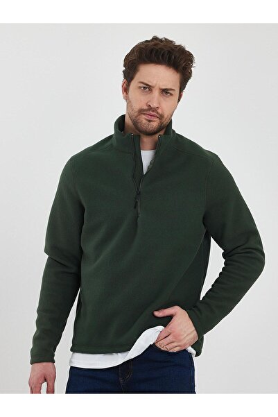 Terziayhan Чоловічий хакі антипілінг без пілінгу стандартна посадка комір-стійка холодний доказ флісовий светр з флісу