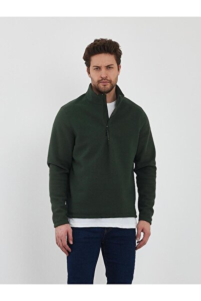 Terziayhan Чоловічий хакі антипілінг без пілінгу стандартна посадка комір-стійка холодний доказ флісовий светр з флісу