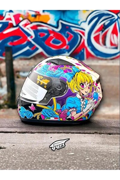 Sway 815K Full Face Şeffaf Vizör Kız Çocuk Motosiklet Kaskı XL Beden Gloss Girl