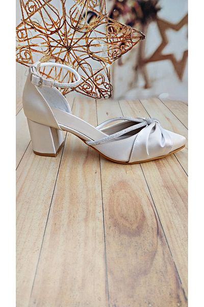 Modavien women's beige 5 cm thick heel satin evening shoes