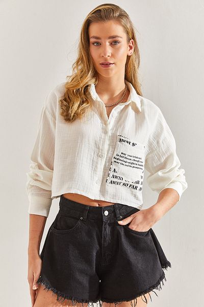 Bianco Lucci Women's Single Pocket Crop Shirt60171027