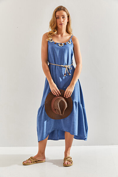 Bianco Lucci Women's Strap Daisy Embroidered Straw Belted Dress60171036