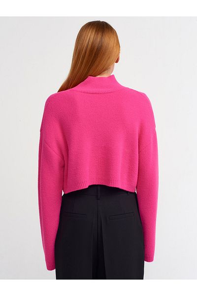 Dilvin 10483 Pulover crop cu guler cu textura moale-fucsia