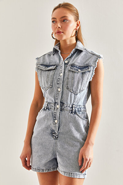 Bianco Lucci Dámske džínsové šaty s dvojitým vreckom a šortkami s vyšívaným kameňom60171003