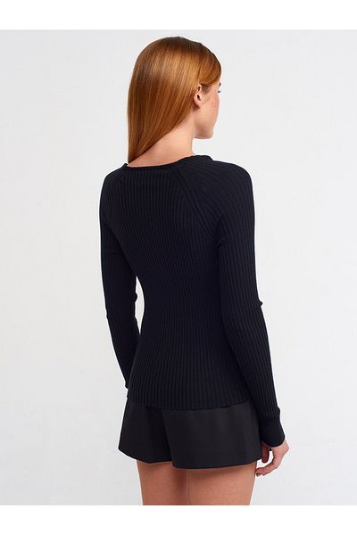 Dilvin 10504 Pulover cu șnur cu decolteu în V-negru