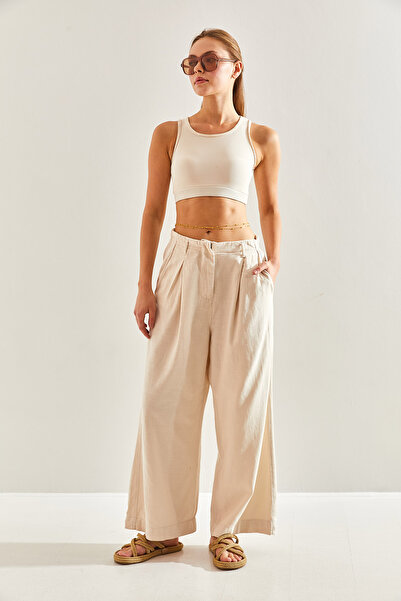 Bianco Lucci Women's Elastic Waist Linen Trousers60171007