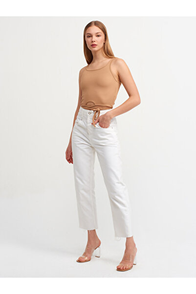 Dilvin 3720 Krawatowy top bez rękawów w kolorze wielbłądziej