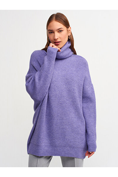 Dilvin 2268 Φαρδύ πουλόβερ με λαιμόκοψη-λεβάντα