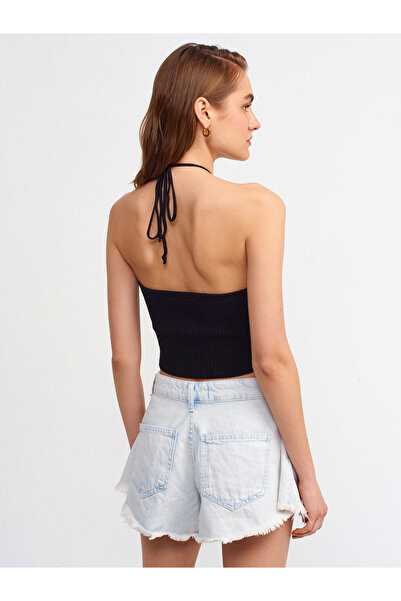 Dilvin 10154 Трикотажний бюстгальтер з зав'язками на шиї - чорний