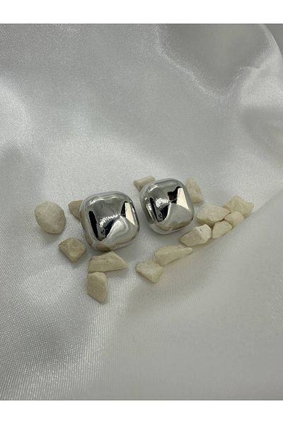 lysiaaccessory Steel Square Button Earrings Silver