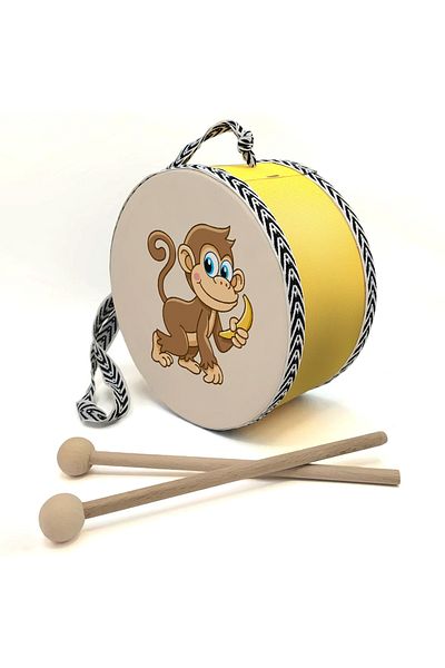 Sadrazam Monkey Printed, Orange, Real Leather Children's Drum