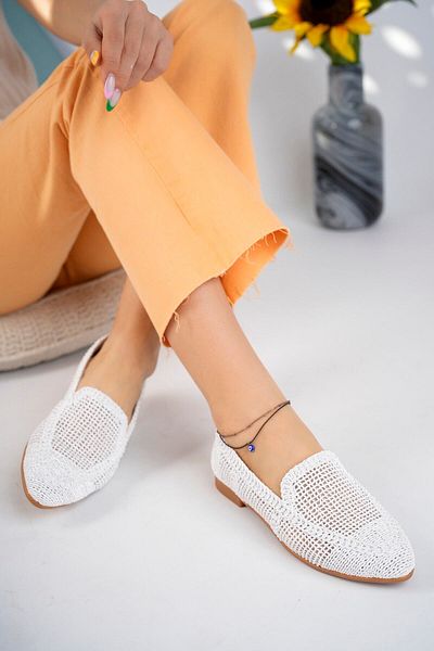 StWenn Pantofi de balerina tricotati dama Pantofi de dama Pantofi de zi cu zi Pantofi albi de mama