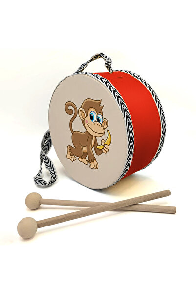 Sadrazam Maymun Baskılı Deri Çocuk Davulu - Sarı 17cm | Sarı Davul | DG-Maymun