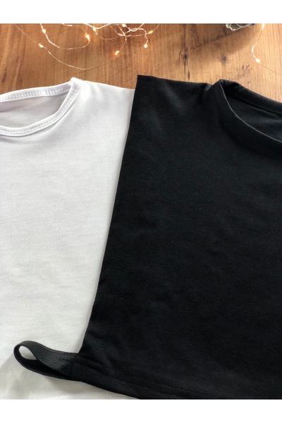 mirach Pack of 2 Crew Neck Sleeveless Neck Collar Black and White Elastic Flexible Cotton Combed Cotton Hijab