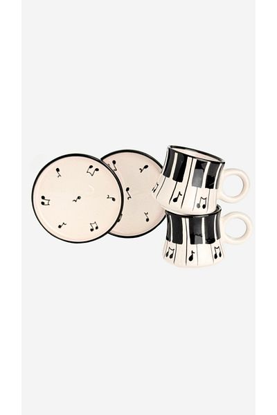 Gezdikçe Bilelim Set of 6 Piano Patterned Handmade Boiler Ceramic Coffee Cup, Coffee Cup