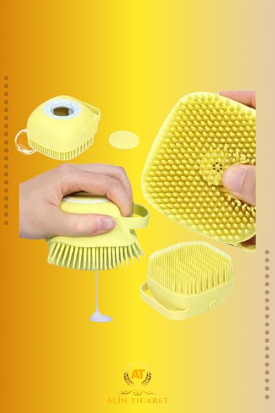 ALİN Yellow Silicone Cat & Dog Washing Brush - with Shampoo Tank