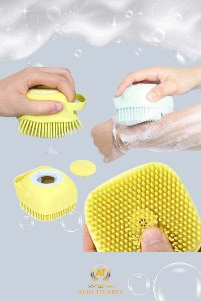 ALİN Silicone Exfoliating Shower Brush with Shampoo Chamber Yellow
