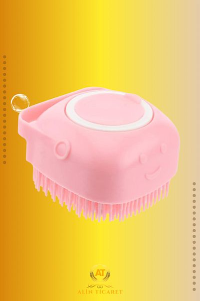 ALİN Pink Silicone Cat & Dog Washing Brush - with Shampoo Tank