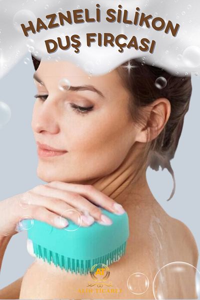 ALİN Silicone Exfoliating Shower Brush with Shampoo Chamber Green