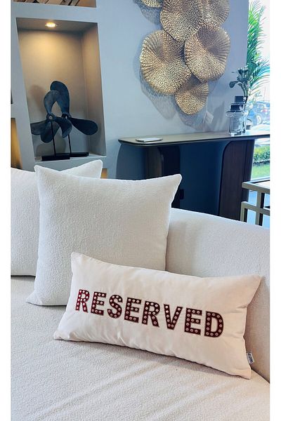 ge living Reserved Patterned Cream Velvet Throw Pillow Cover (30 cm x 60 cm)