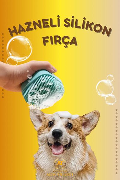 ALİN Green Silicone Cat & Dog Washing Brush - with Shampoo Bowl