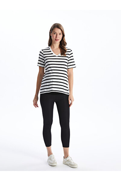 LC Waikiki Pruhované těhotenské tričko s krátkým rukávem a výstřihem do V