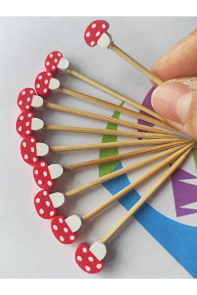 BEYHAN BAYHAN 10 Adet Dekoratif Kırmızı Mantar Boncuklu Doğum Günü Kürdanı 6 ...