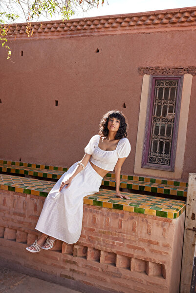 Trendyol Collection Flared Maxi Ecru Brode Skirt - TWOSS24ET00069