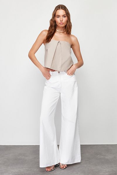 Trendyol Collection Μπλούζα υφασμένη στράπλες σκούρο μπεζ TWOSS24BZ00237
