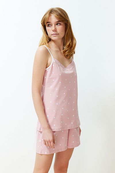 Trendyol Collection Set pijamale cu curele de frânghie cu inimă - 100% bumbac THMSS24PT00212