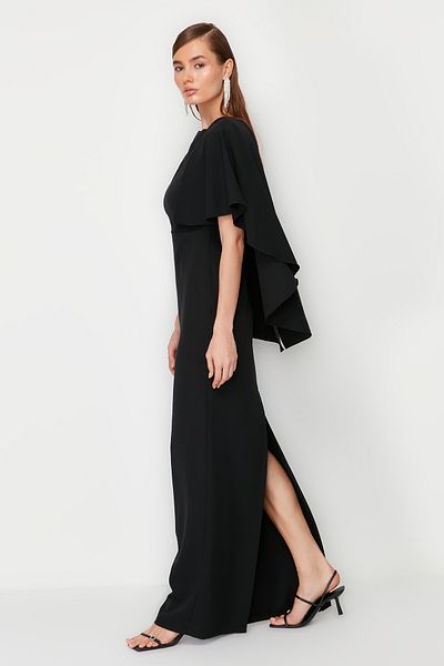 Trendyol Collection Μαύρο μανίκι Λεπτομερές υφασμένο βραδινό φόρεμα TPRSS24AE00032