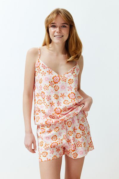 Trendyol Collection Multicolor Floral Rope Strap Woven Pajama Set with Viscose Shorts Thmss24Pt00169