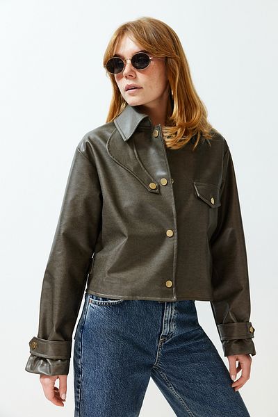 Trendyol Collection Куртка зі штучної шкіри темної норки Regular Fit TWOSS24MO00058