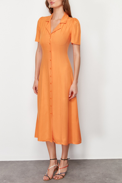 Trendyol Collection Orange Midi Woven Shirt Dress TWOSS24EL00448