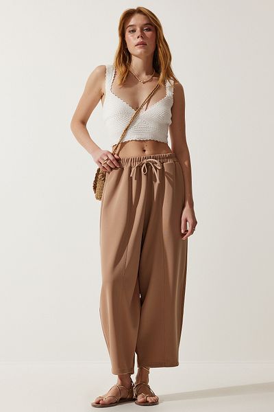 Happiness İstanbul Women's Cream Seasonal Comfortable Shalwar Trousers OH00054