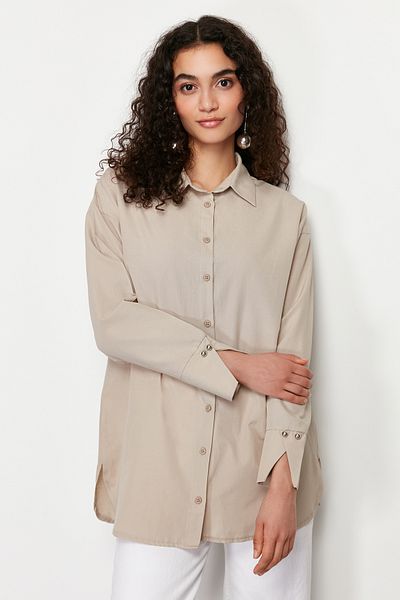 Trendyol Modest Bézs mandzsetta részletes szőtt ing TCTSS24TG00052