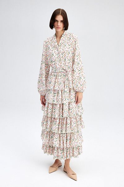 TOUCHE PRİVE ROMANTIC FLOWER PATTERNED FLAT DETAIL DRESS