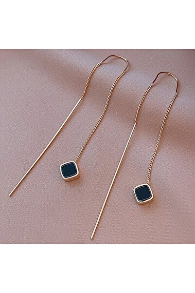 Choice قرط متدلي مربع هندسي بسيط للنساء موضة كورية خط ذهبي اللون شرابة طويلة متدلية...