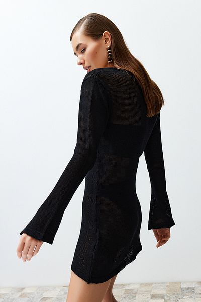 Trendyol Collection Μίνι Πλεκτό Φόρεμα Παραλίας - Μαύρο, TBESS24EL00087