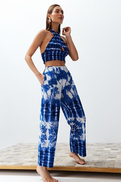 Trendyol Collection Cotton Woven Abstract Print Blouse and Pants Beach Set - Tbess24Au00013