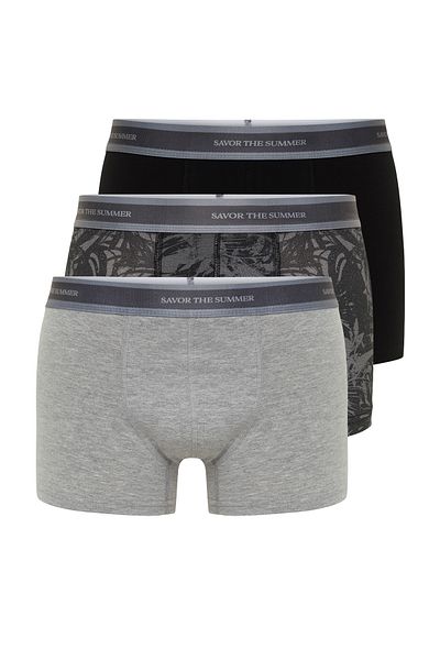 Trendyol Collection Памучен комплект боксерки с тропически шарки от 3 части - TMNSS24BX00005