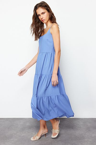 Trendyol Collection Fustă Indigo cu deschidere în talie Rochie țesută maxi din amestec de bumbac TWOSS24EL00386
