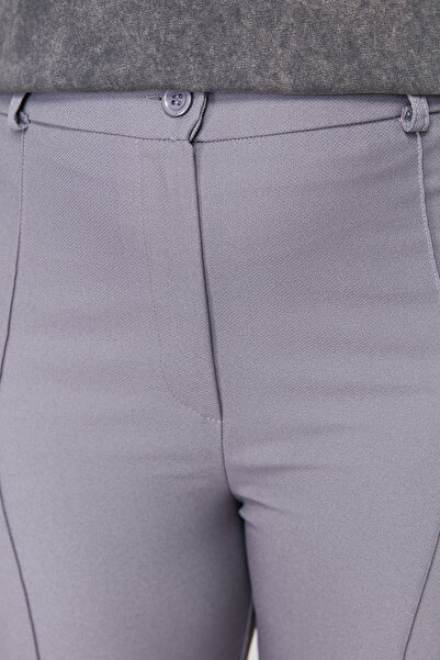 Trendyol Curve Παντελόνι υφασμένο με ψηλόμεσο γκρι φαρδύ πόδι - TBBAW24AR00032