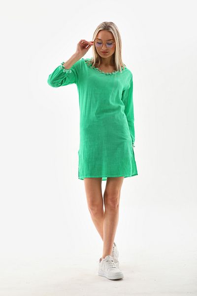 MaxiMor Women's Green Color Long Sleeve Beach Tunic Hooded Cotton Cover