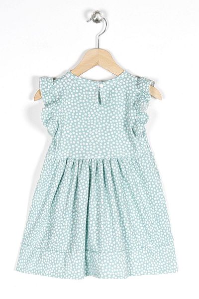 zepkids Rochie pentru fetiță, cu decolteu, cu mâneci cu volan, cu modele florale, culoare verde Cagla