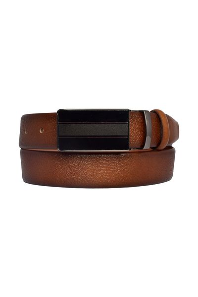 GoDeri 100% Genuine Leather, CLAMSHELL BUCKLE, brown Classic, Fabric Trouser Belt 3.5 cm