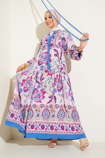 Bigdart 2423 Authentisches gemustertes Kleid - Helles Lila