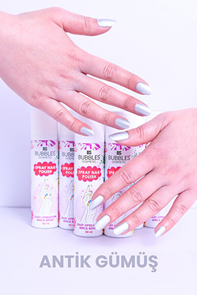 bs bubbles cosmetic Sprey Oje Antik Gümüş 50 ml Parlatıcı 11 ml Salla Püskürt Parlat Yıka