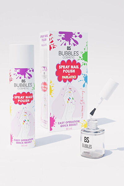 bs bubbles cosmetic Sprey Oje Simli Shine Mürdüm 50 ml Parlatıcı 11 ml Salla Püskürt Parlat Yıka